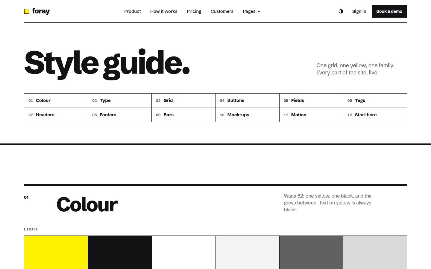 The top of Foray's style guide page