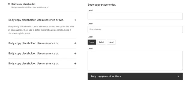 Contact Split with Accordion: contact & forms wireframe