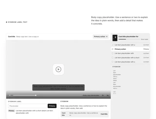 Features Split with Image and Video and Form: features wireframe