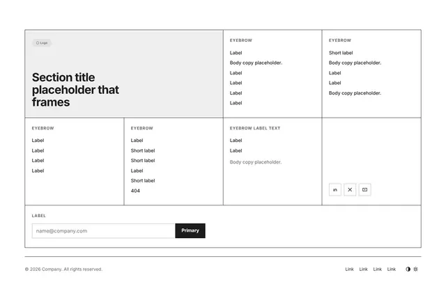 Footer Bento Grid and Form: footer wireframe