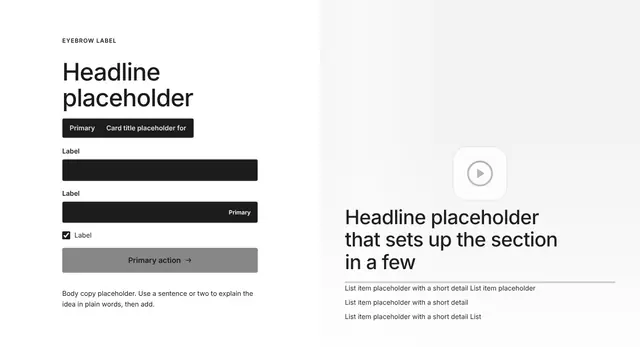 Hero Split with Image and Video and Form: hero wireframe