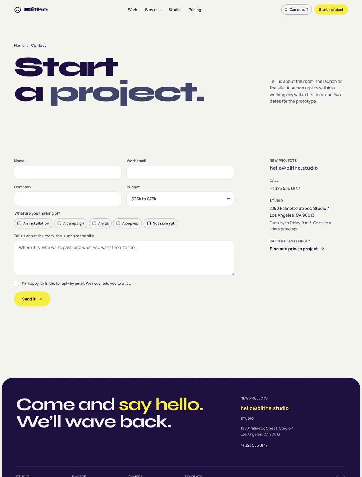 Blithe, Contact page