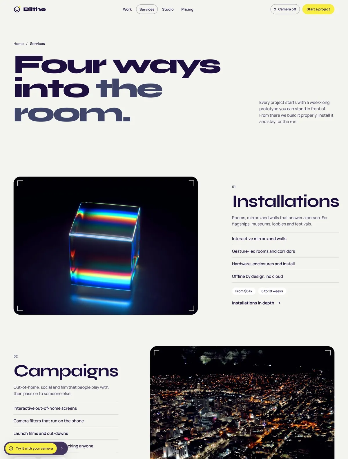 Blithe, Services page