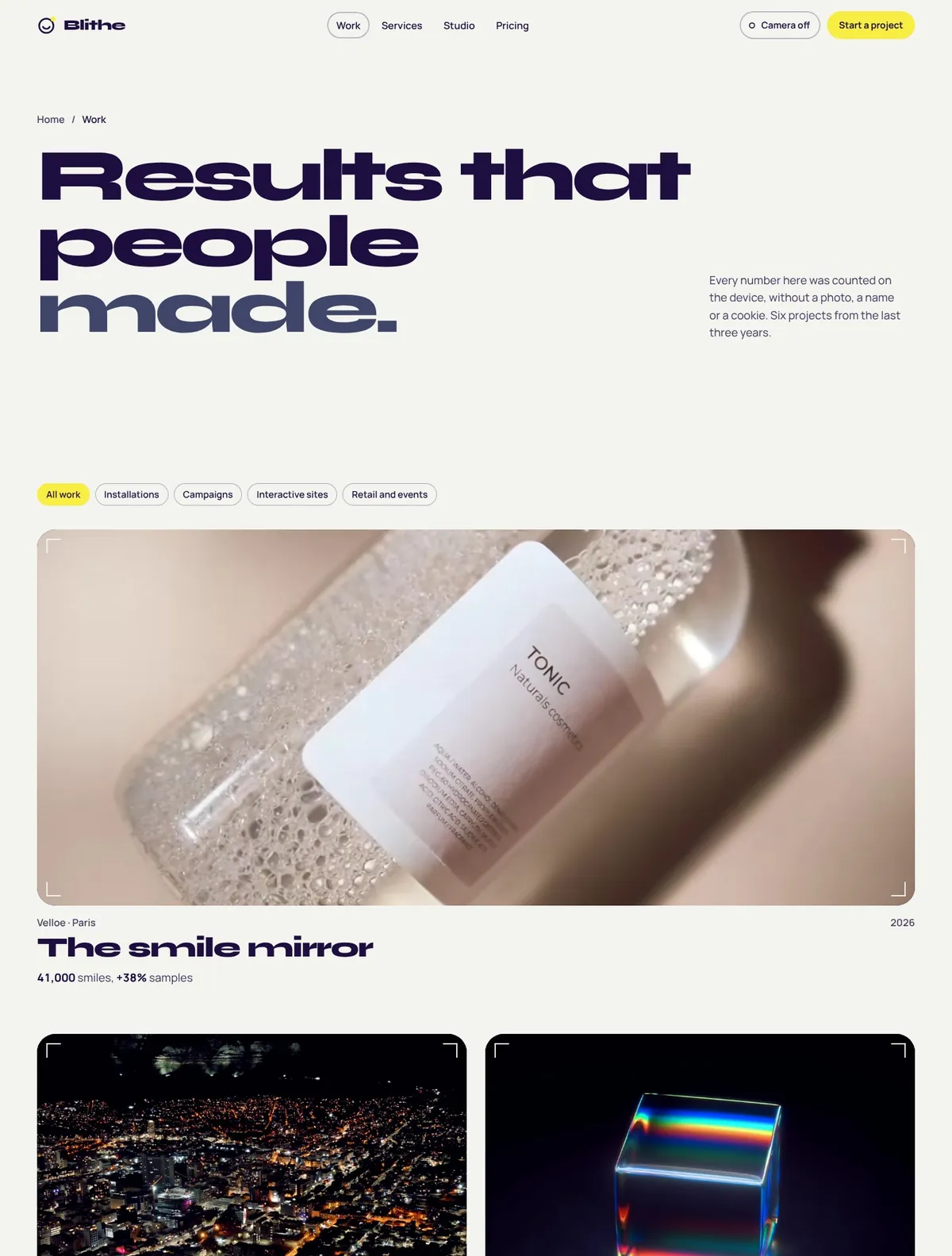 Blithe, Work page
