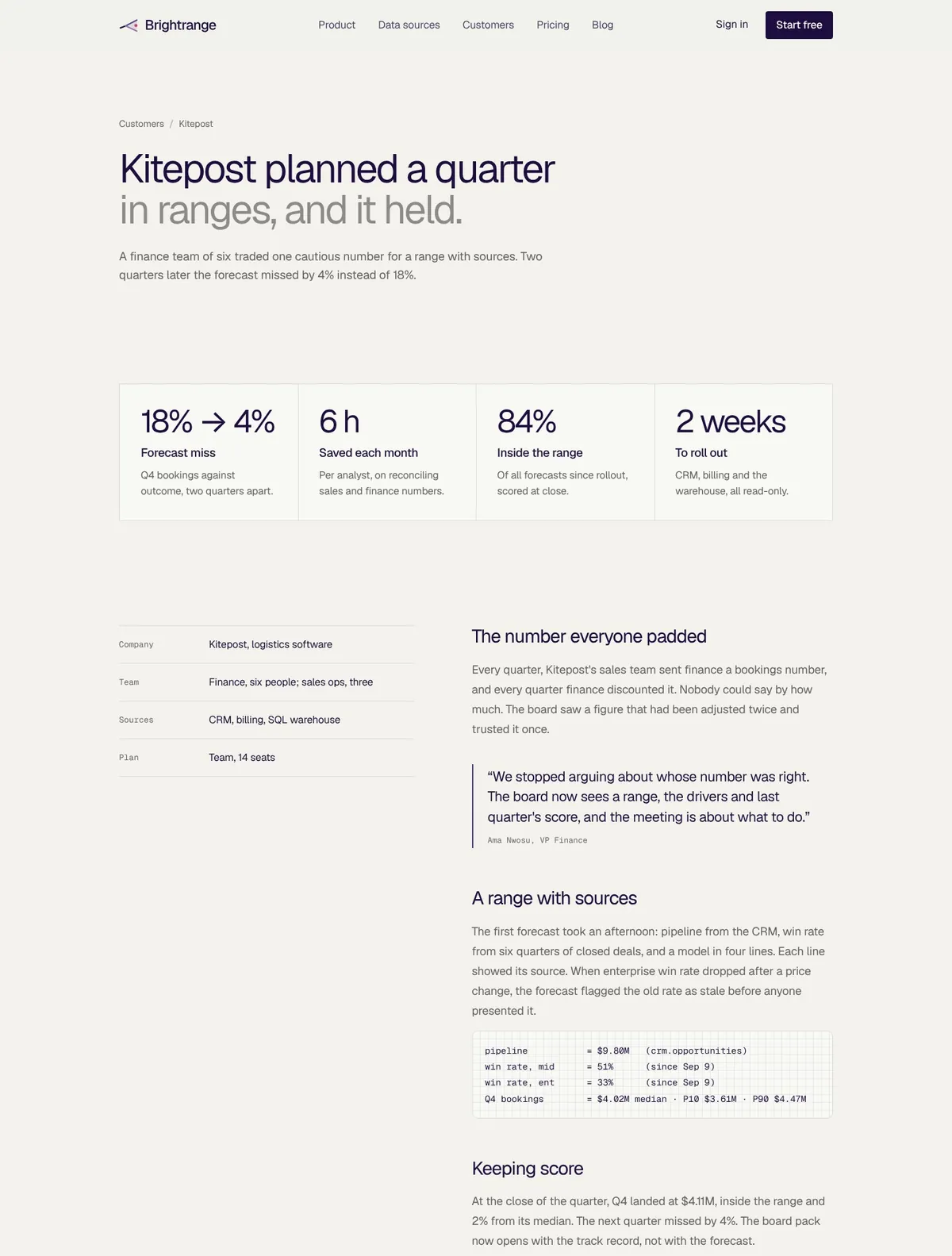 Brightrange, Customer story page