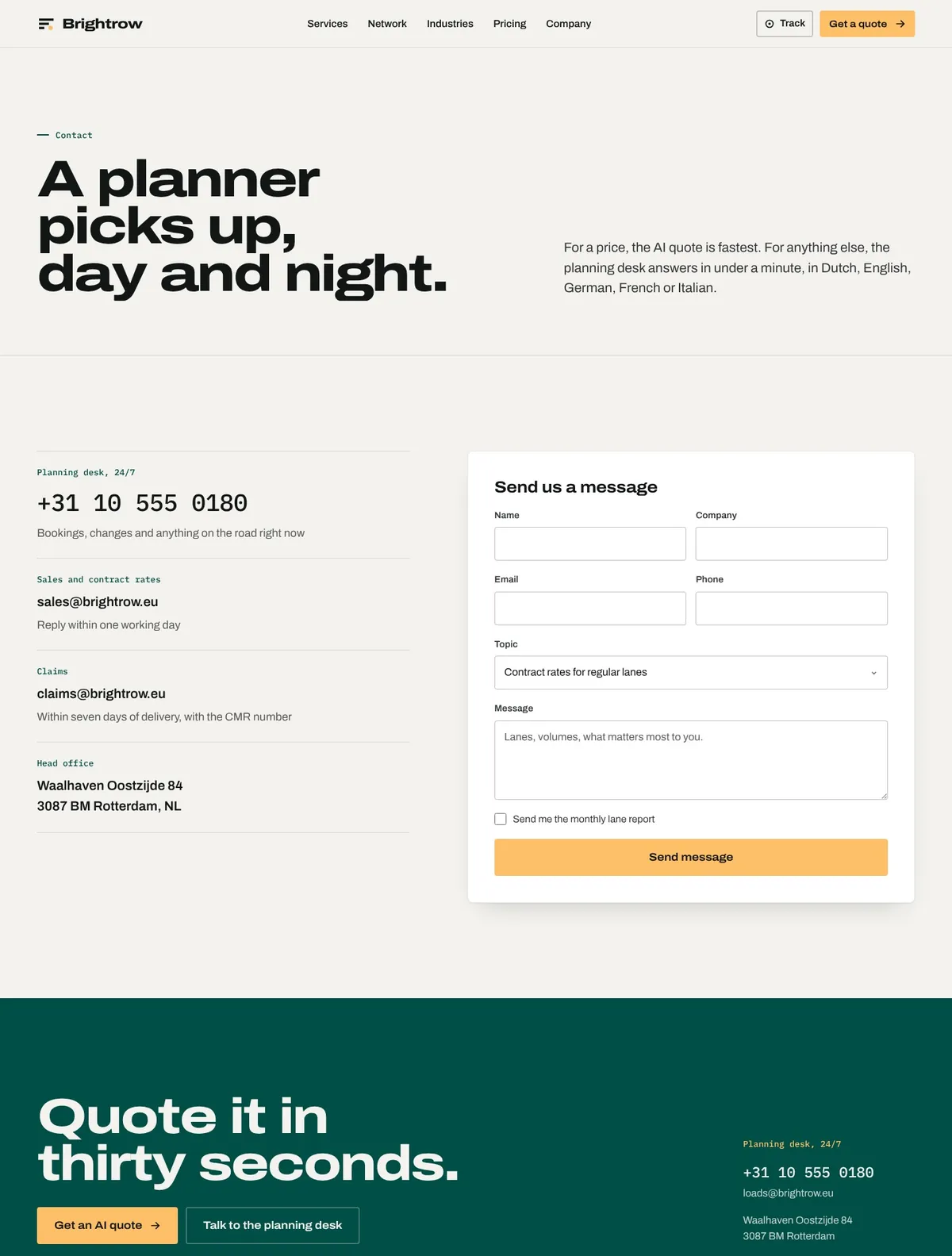 Brightrow, Contact page