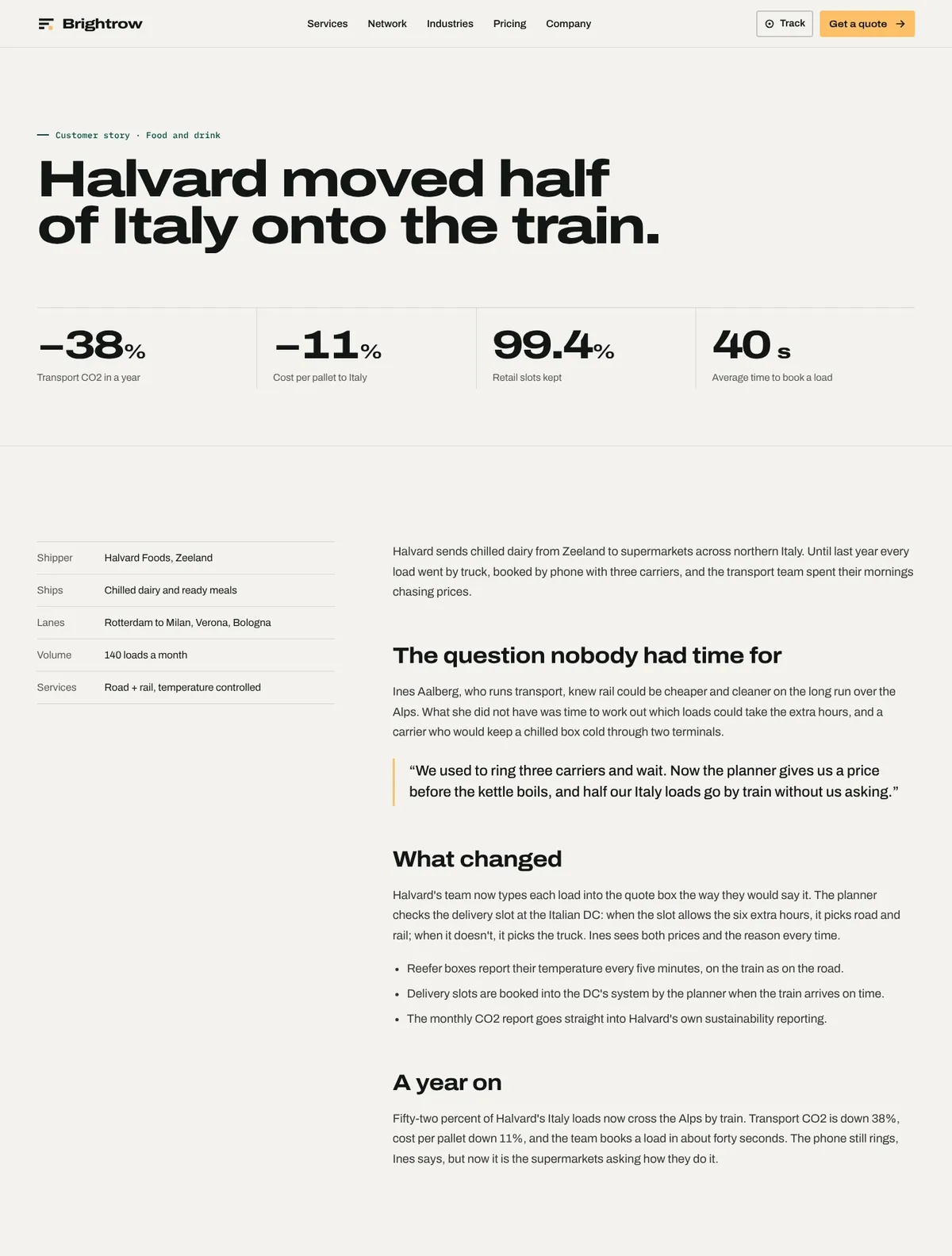 Brightrow, Customer story page
