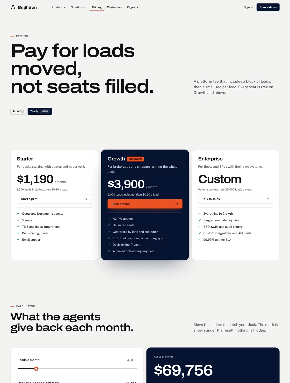 Brightrun, Pricing page