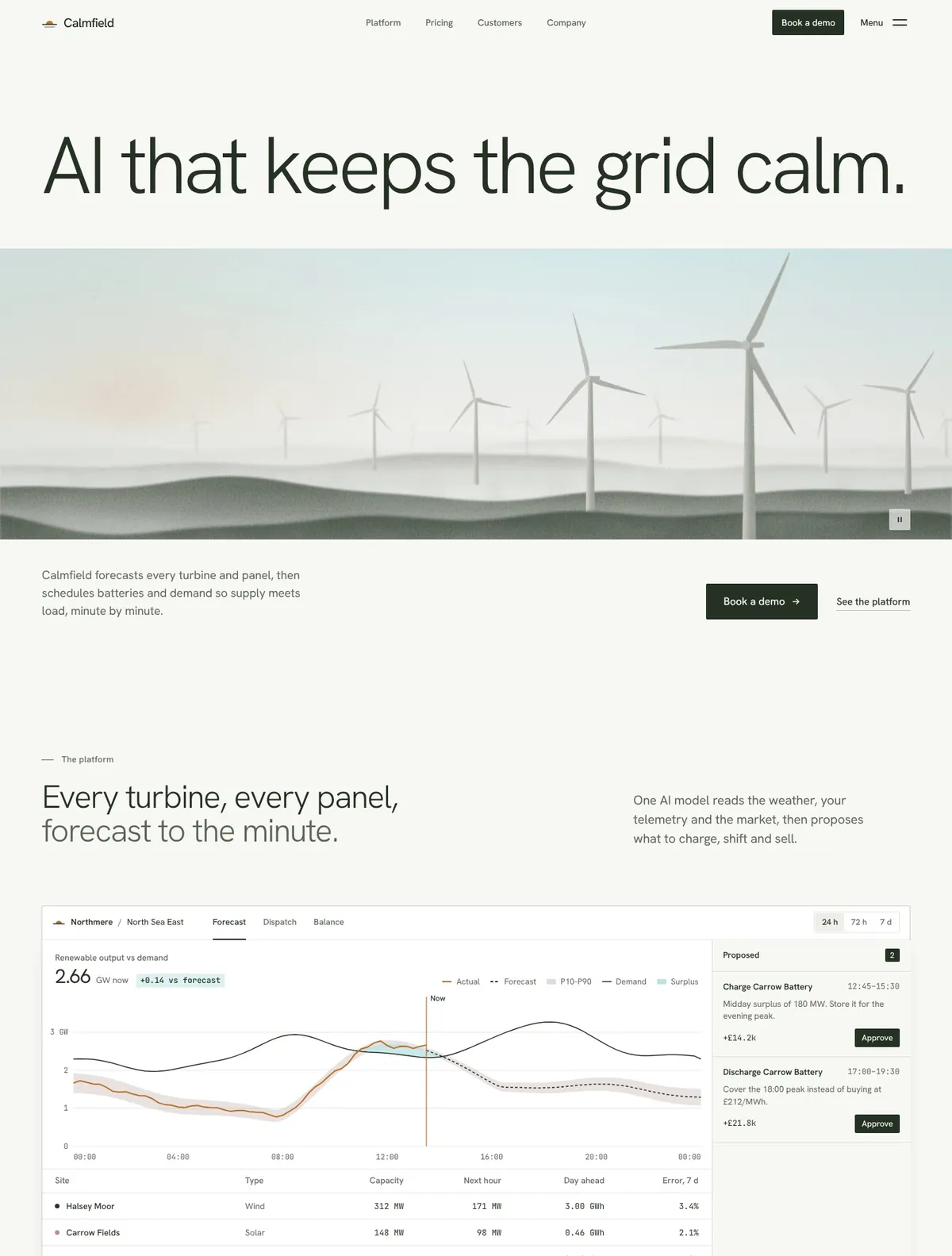Calmfield, Home V1 page