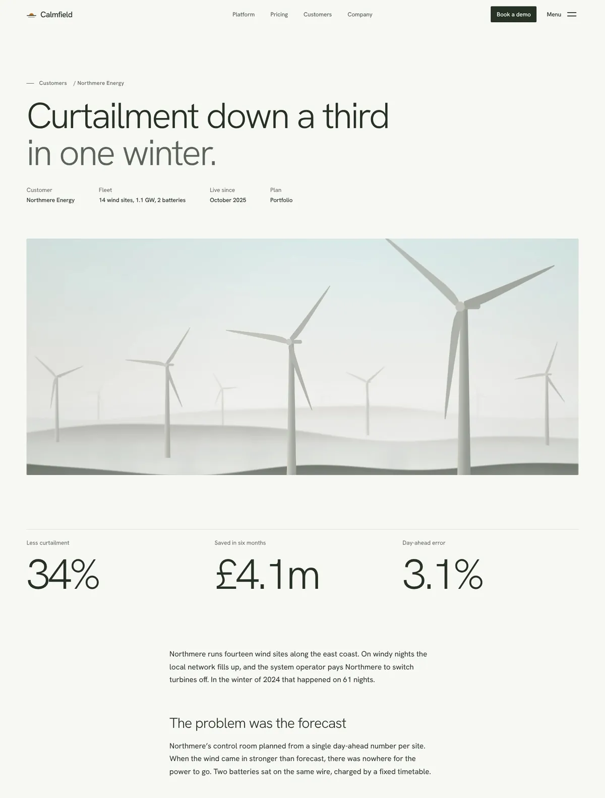 Calmfield, Customer story page