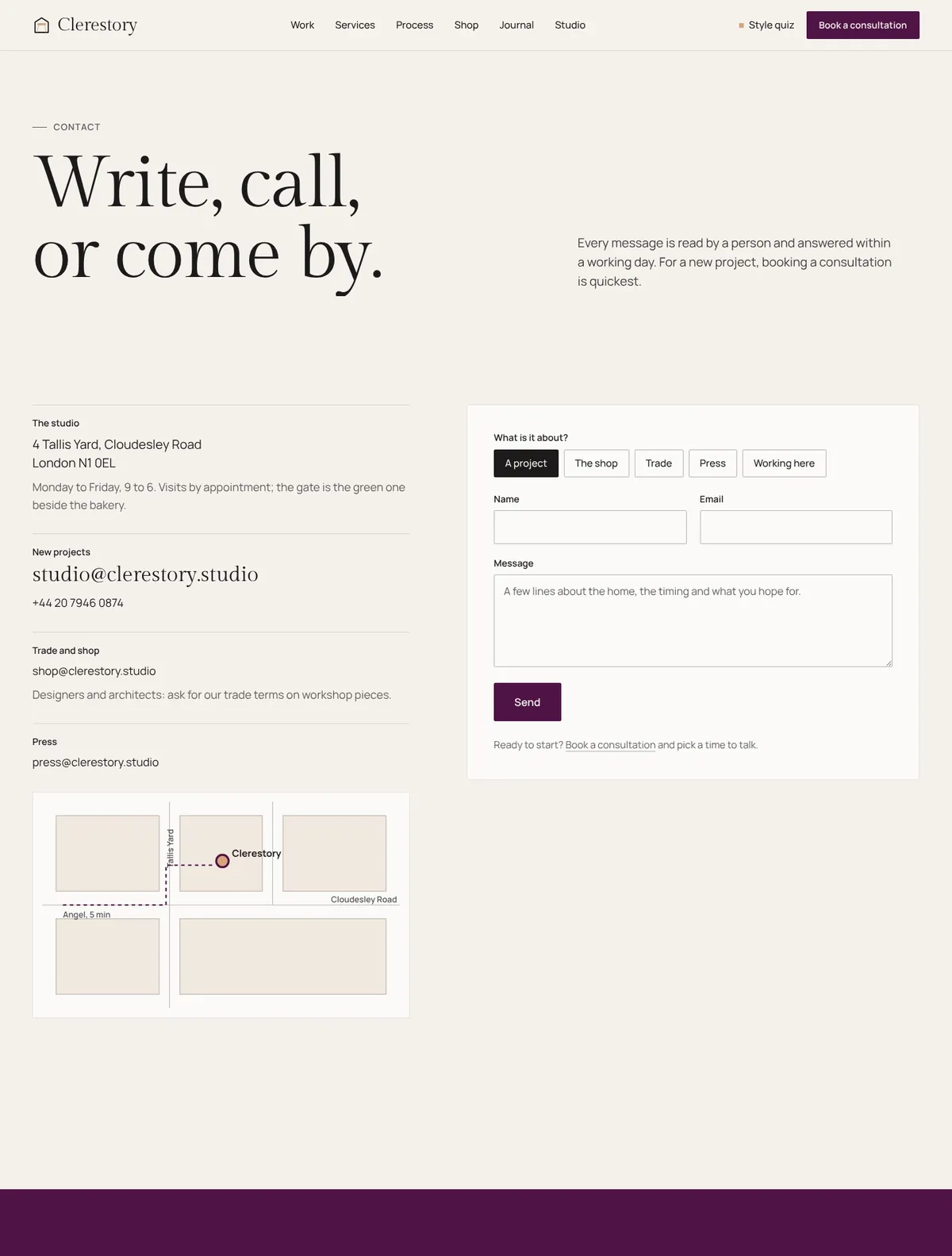Clerestory, Contact page
