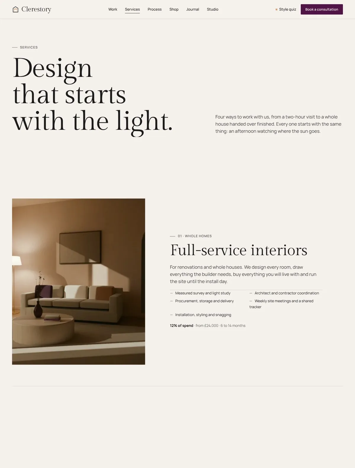 Clerestory, Services and packages page