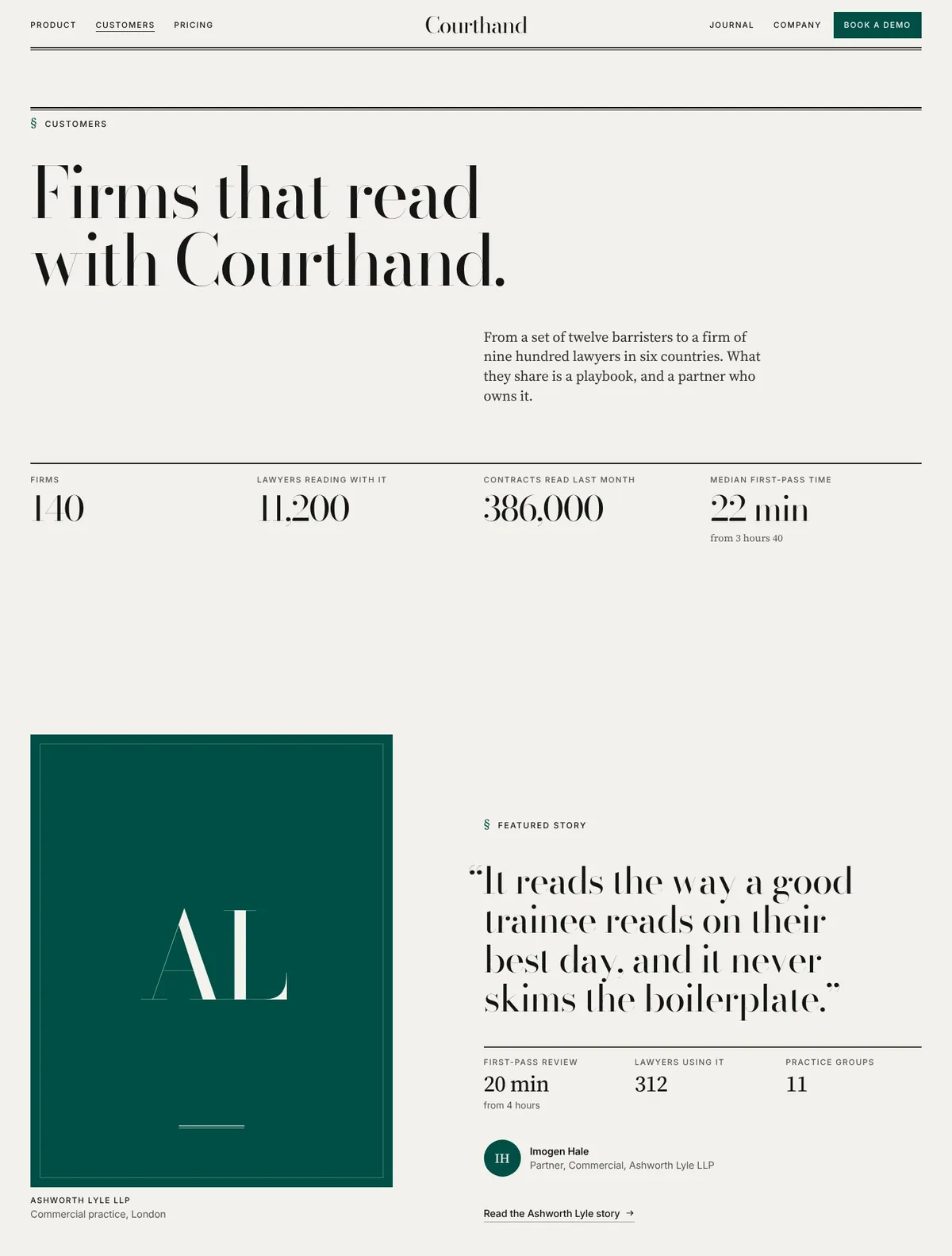 Courthand, Customers page