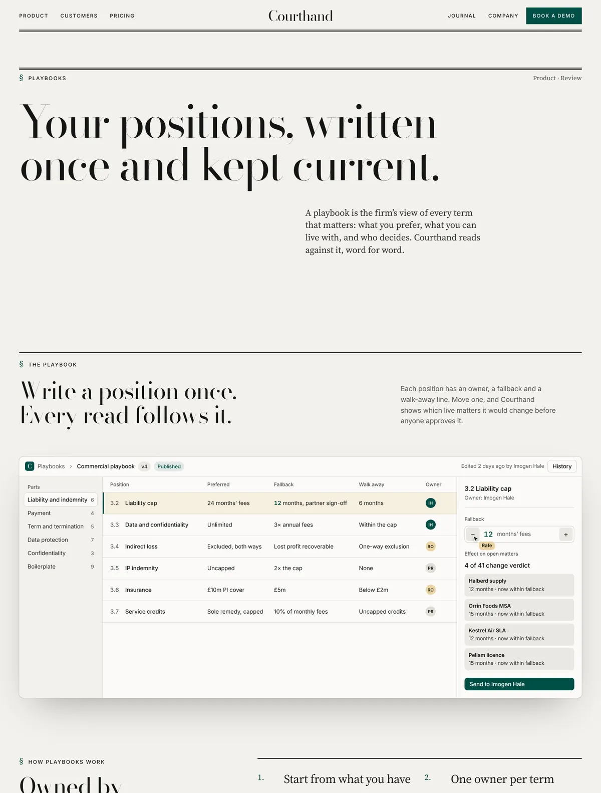 Courthand, Playbooks (product detail) page