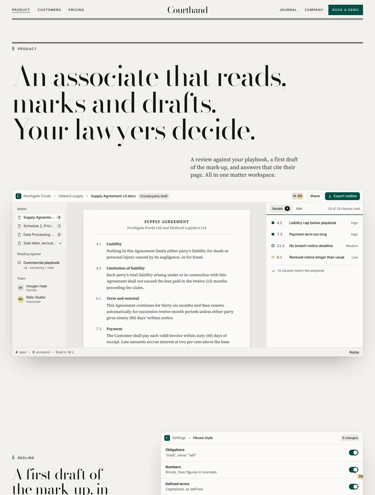 Courthand, Product page