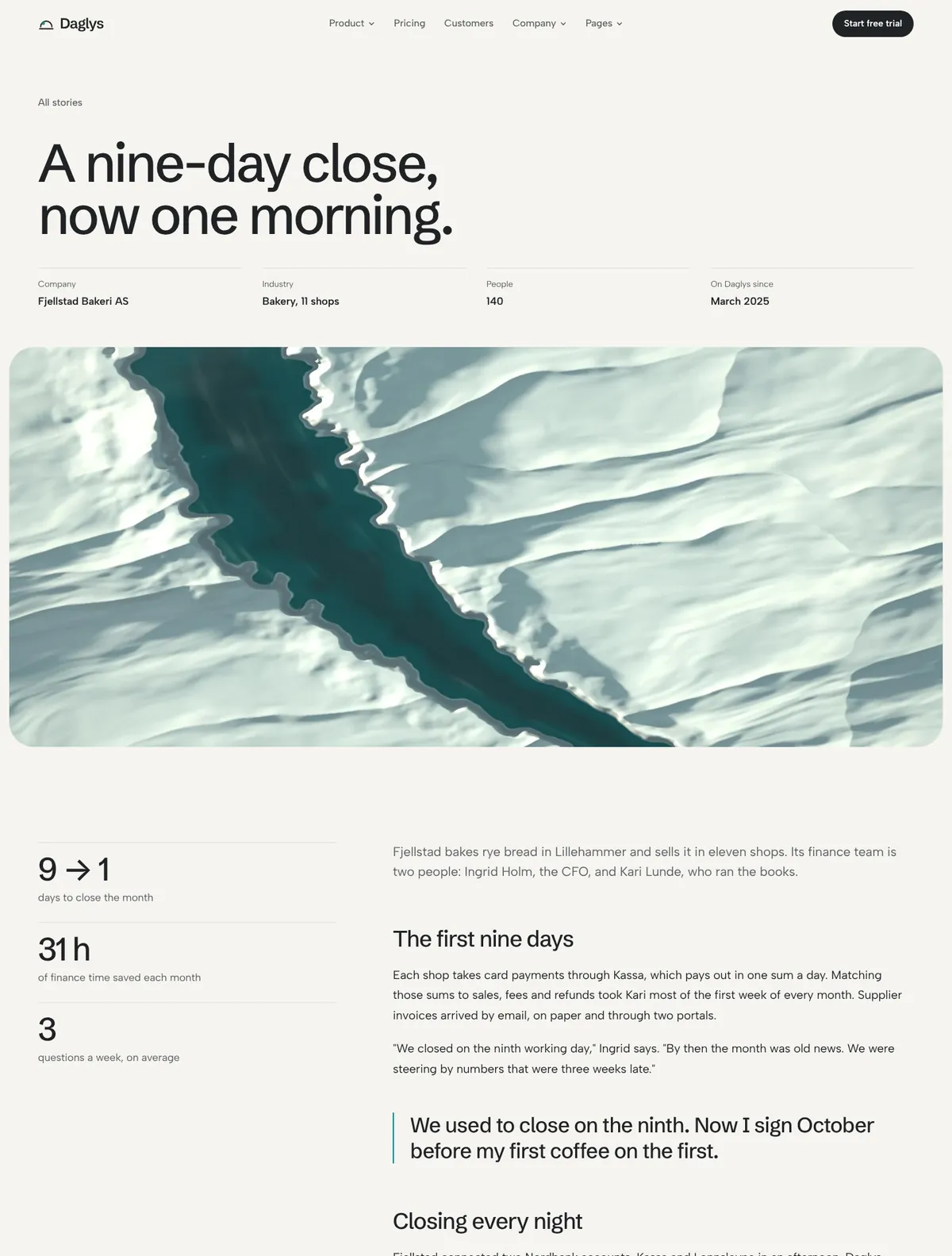 Daglys, Customer story page