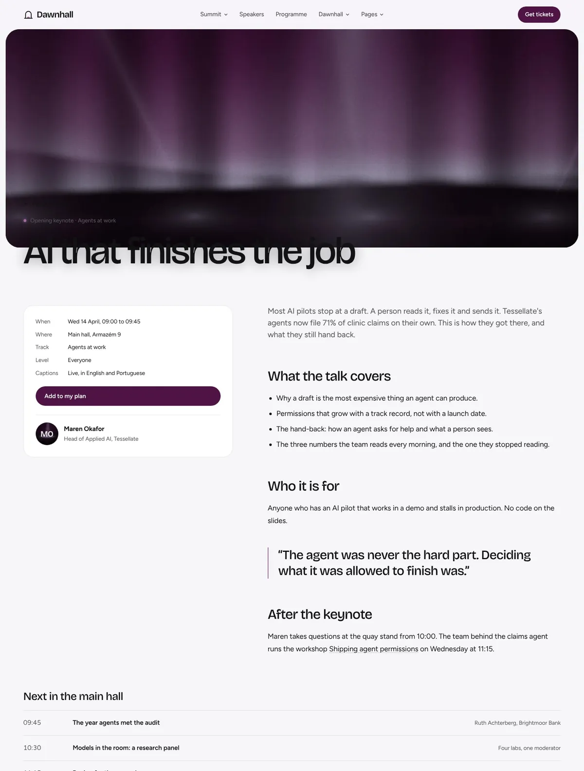 Dawnhall, Session page