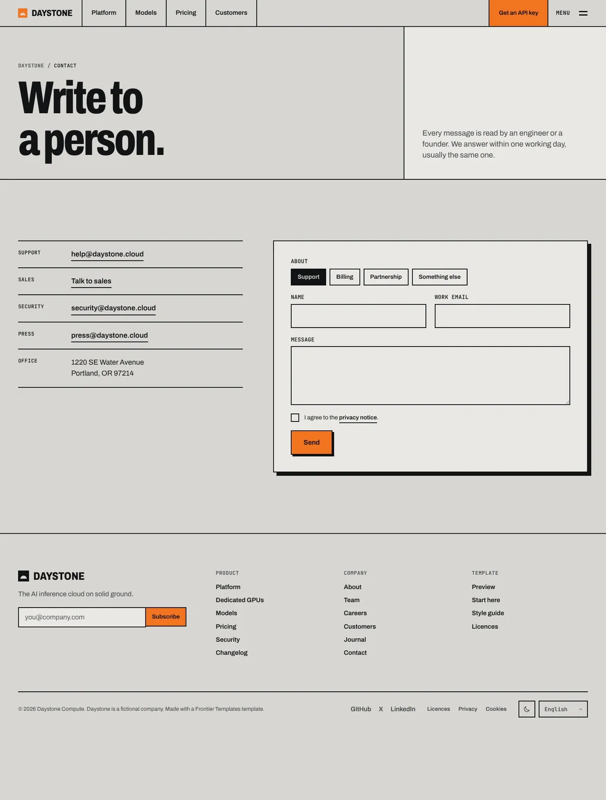 Daystone, Contact page