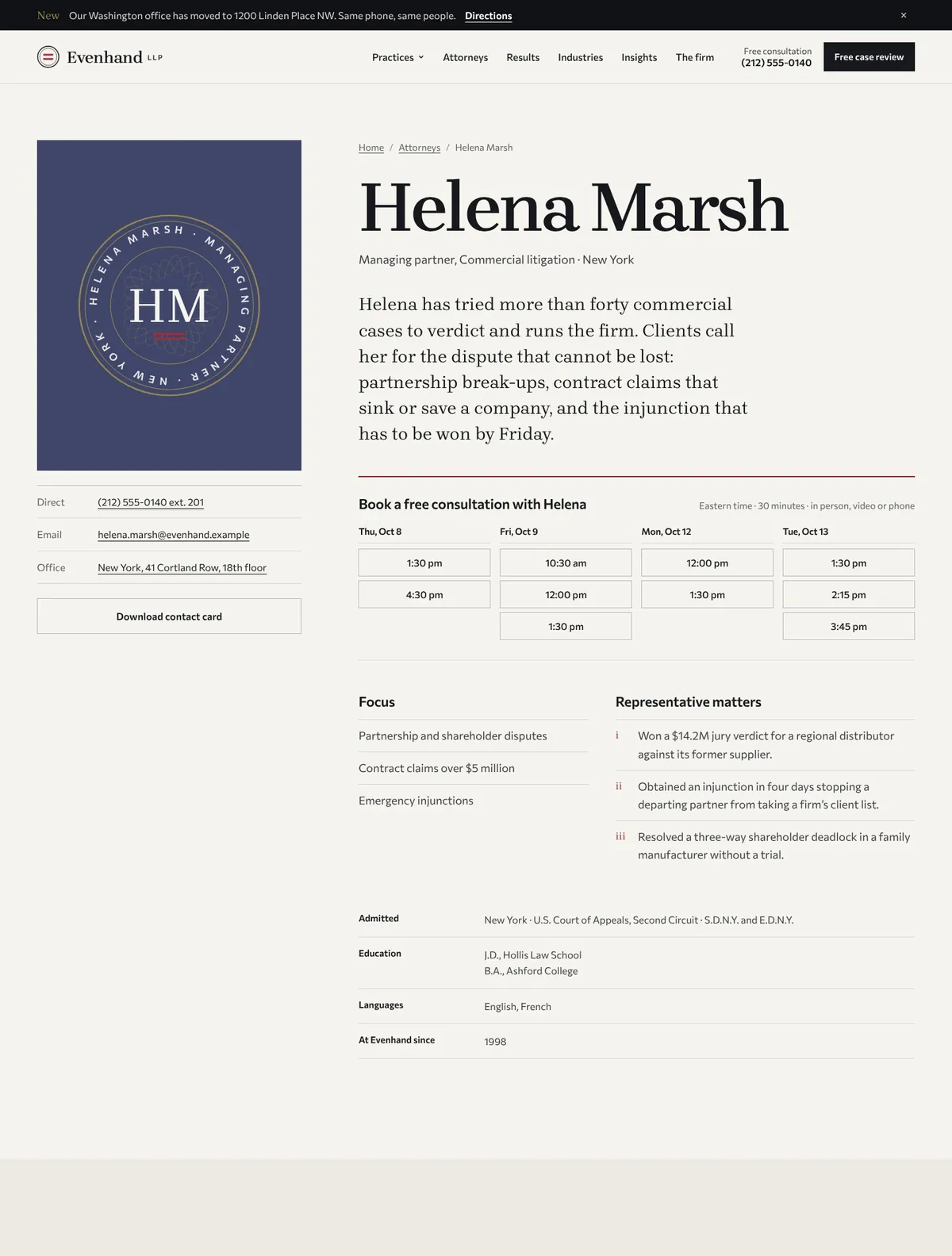 Evenhand, Attorney profile page