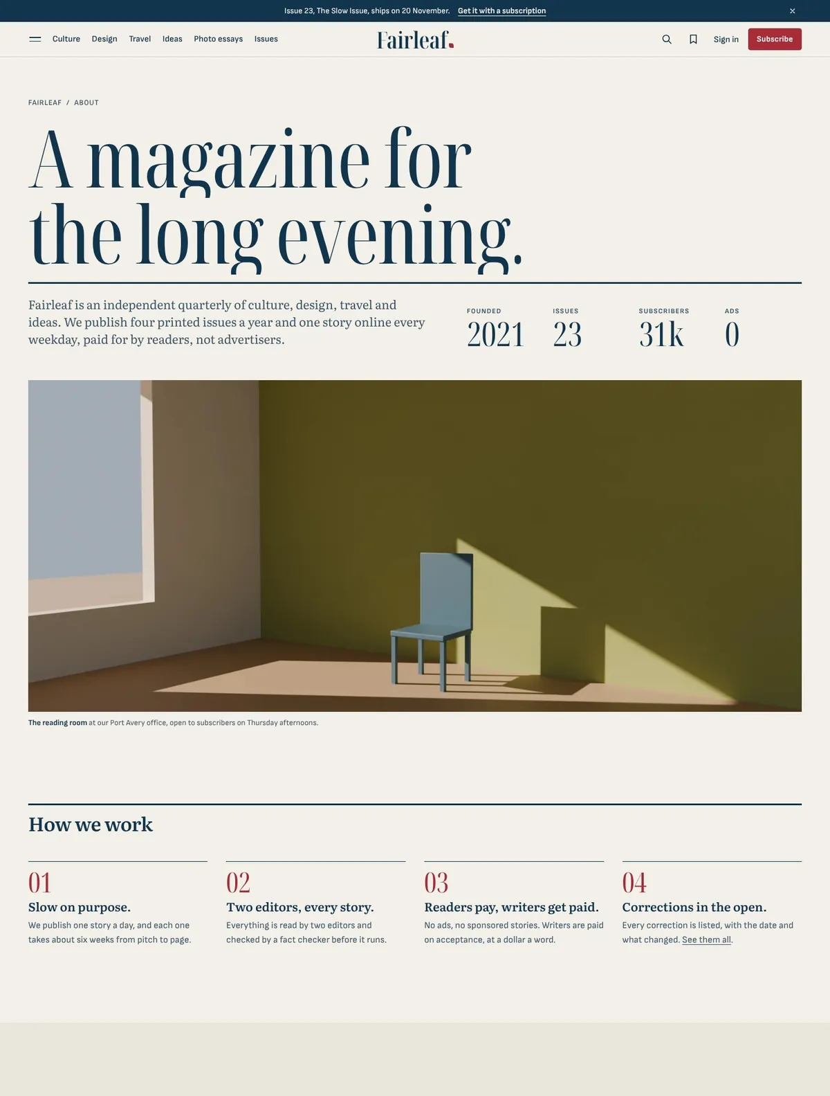Fairleaf, About and masthead page