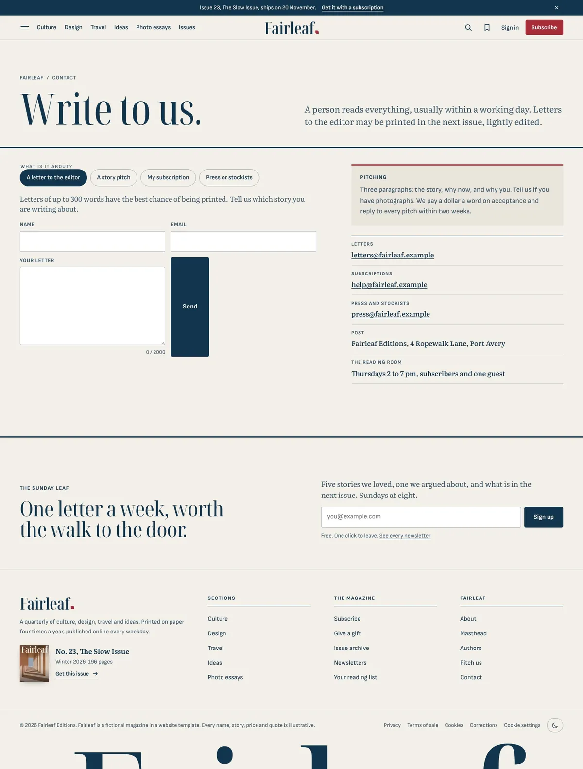 Fairleaf, Contact page