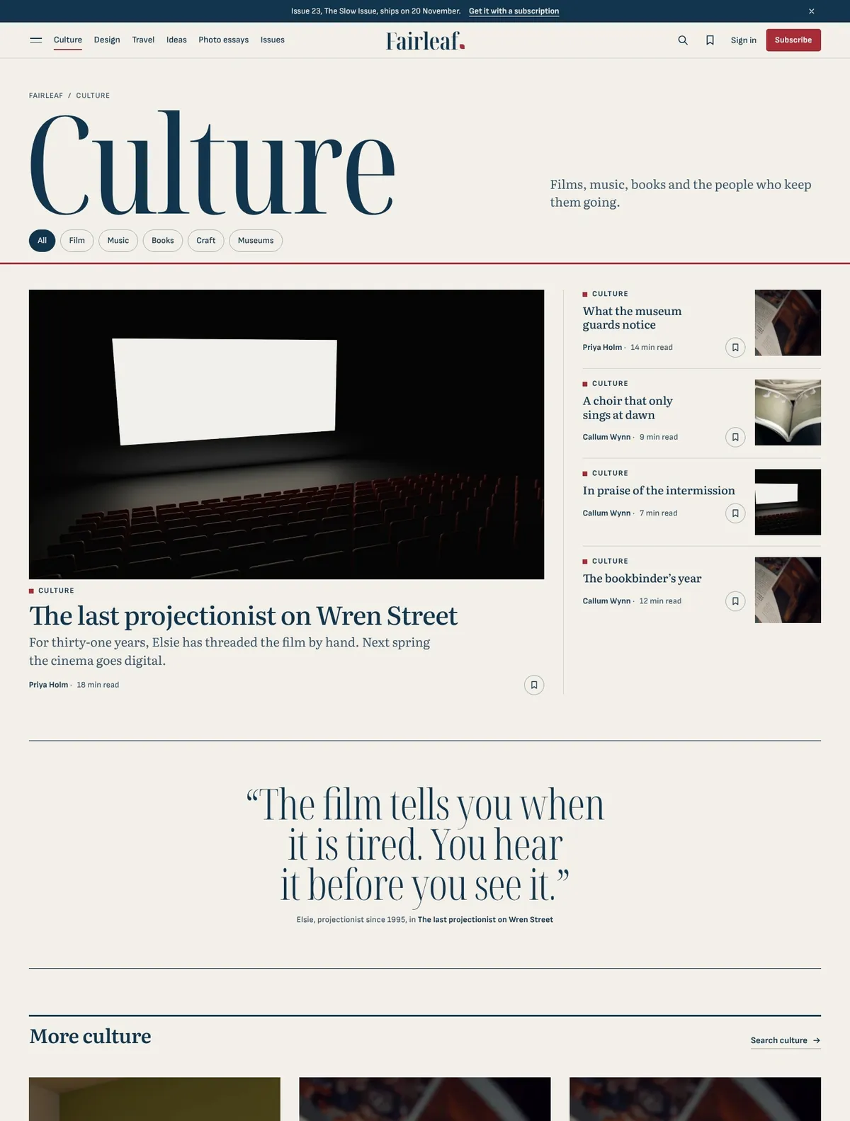 Fairleaf, Culture page