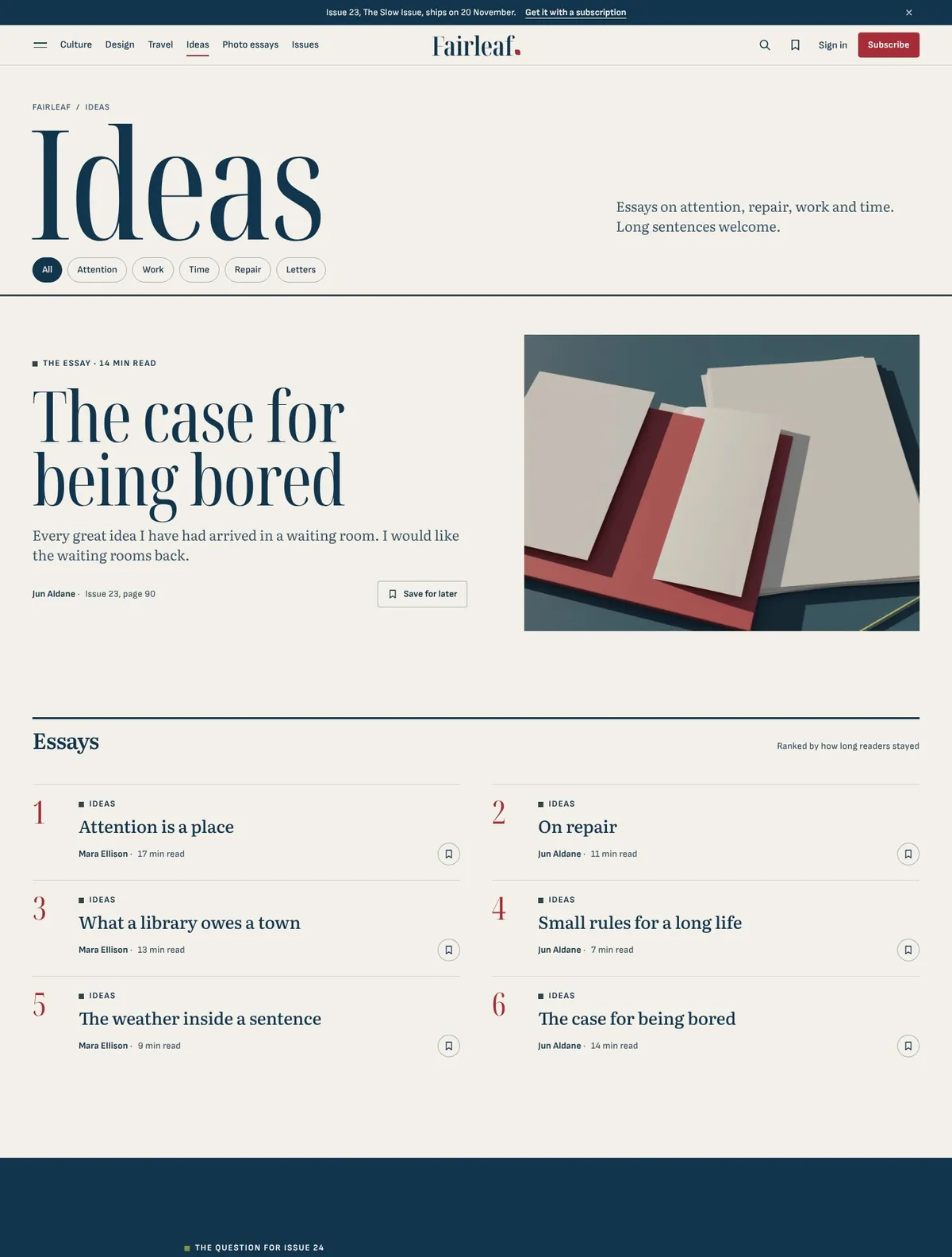 Fairleaf, Ideas page