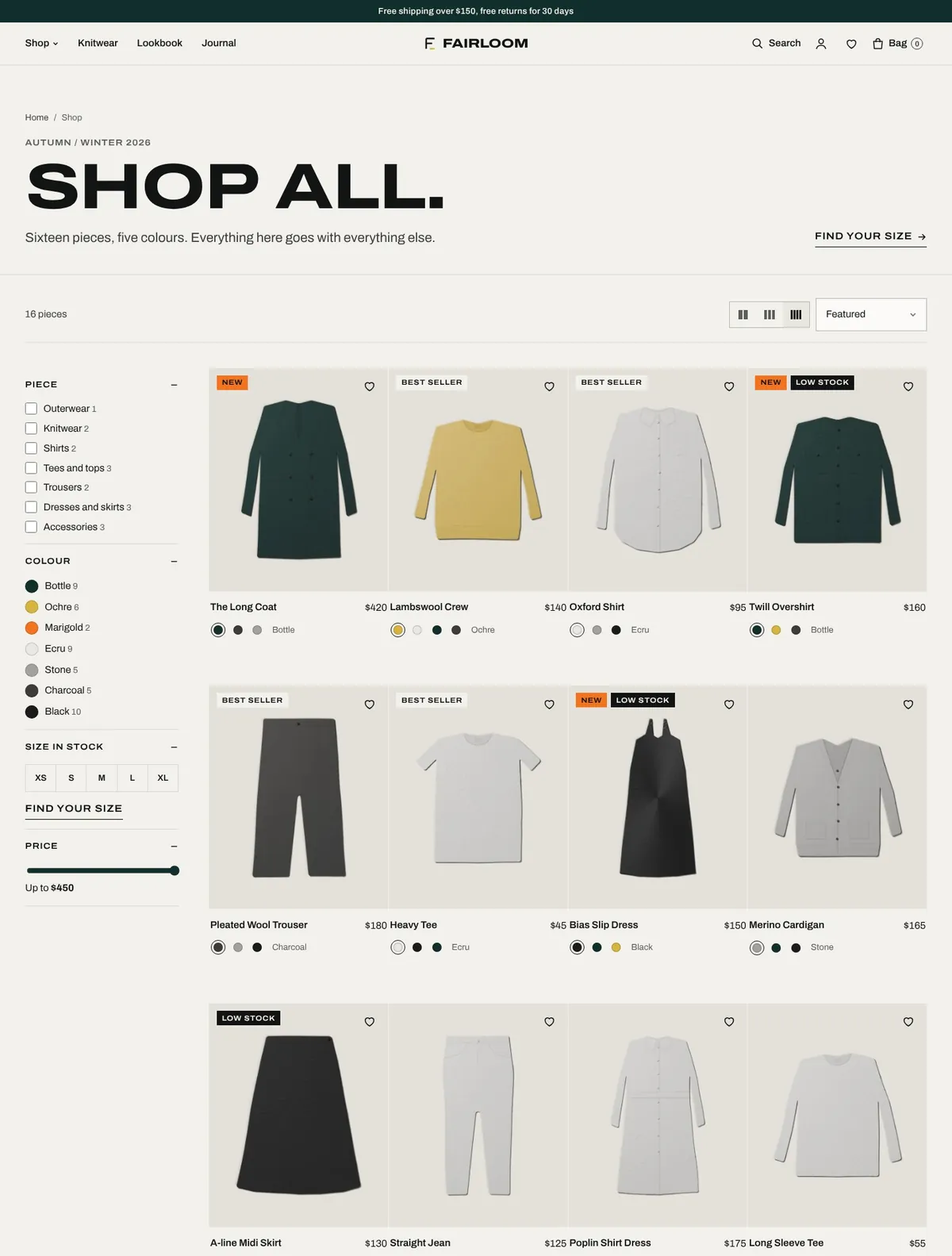 Fairloom, Shop all page