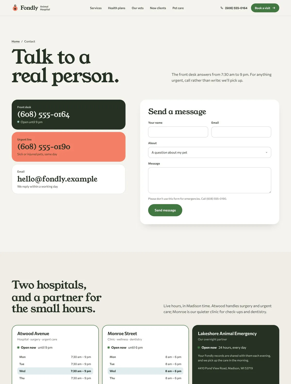 Fondly, Contact page