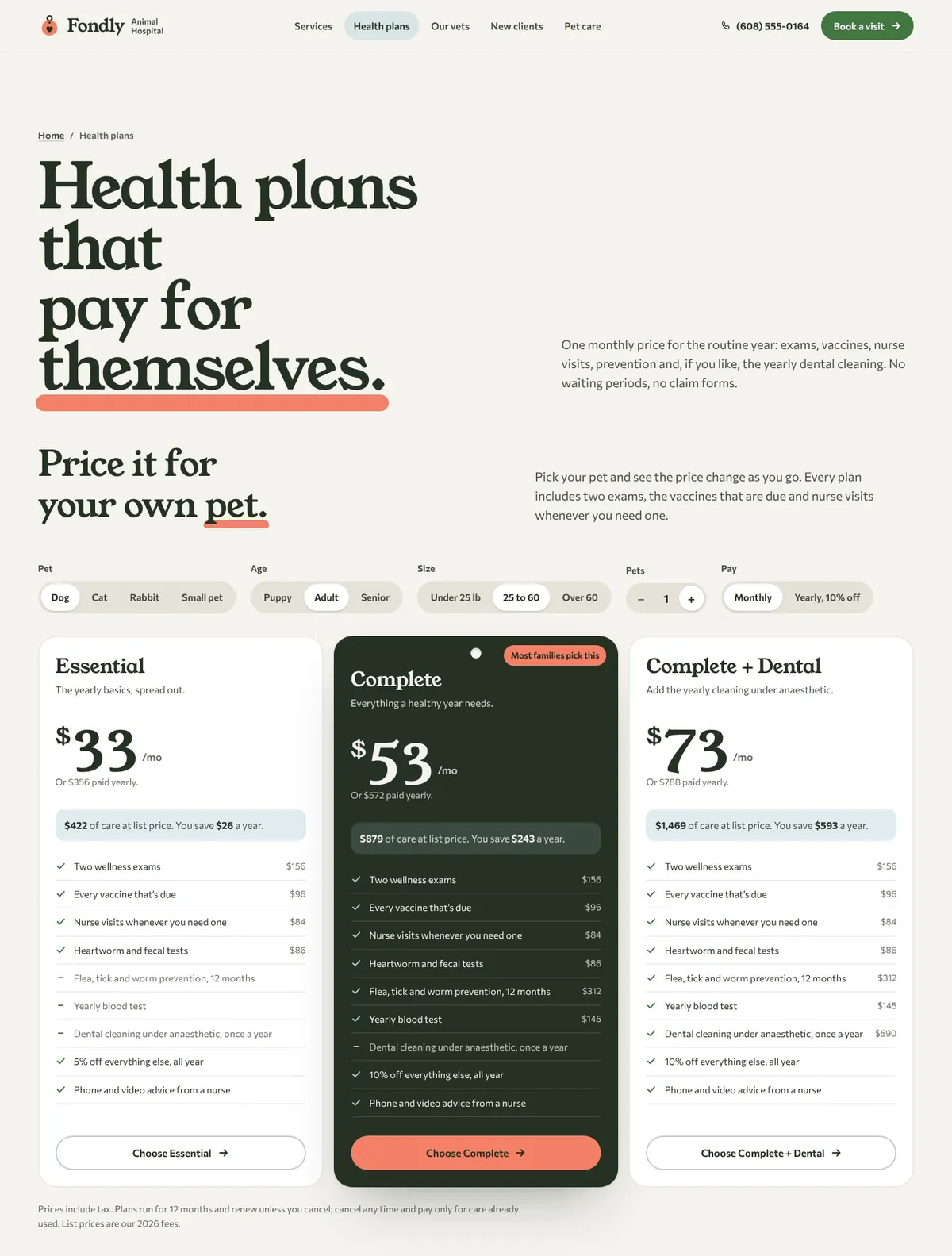 Fondly, Health plans page