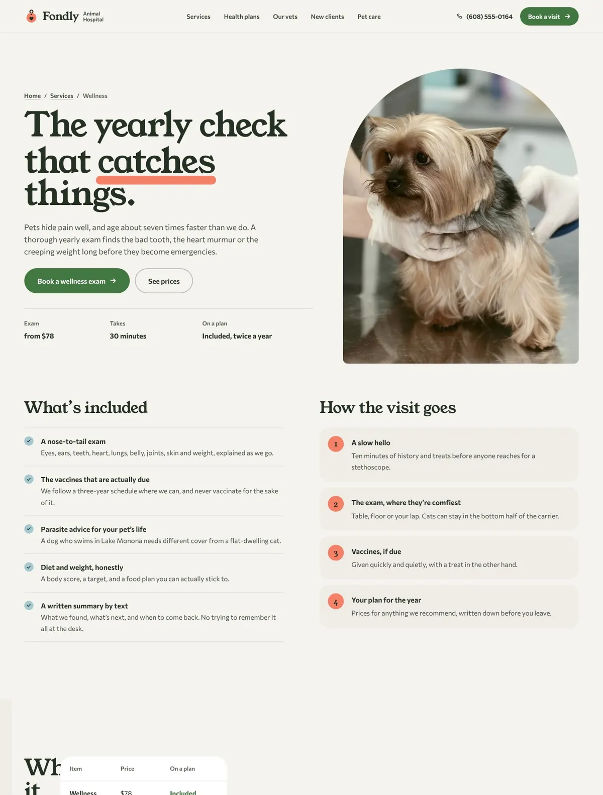 Fondly, Wellness page