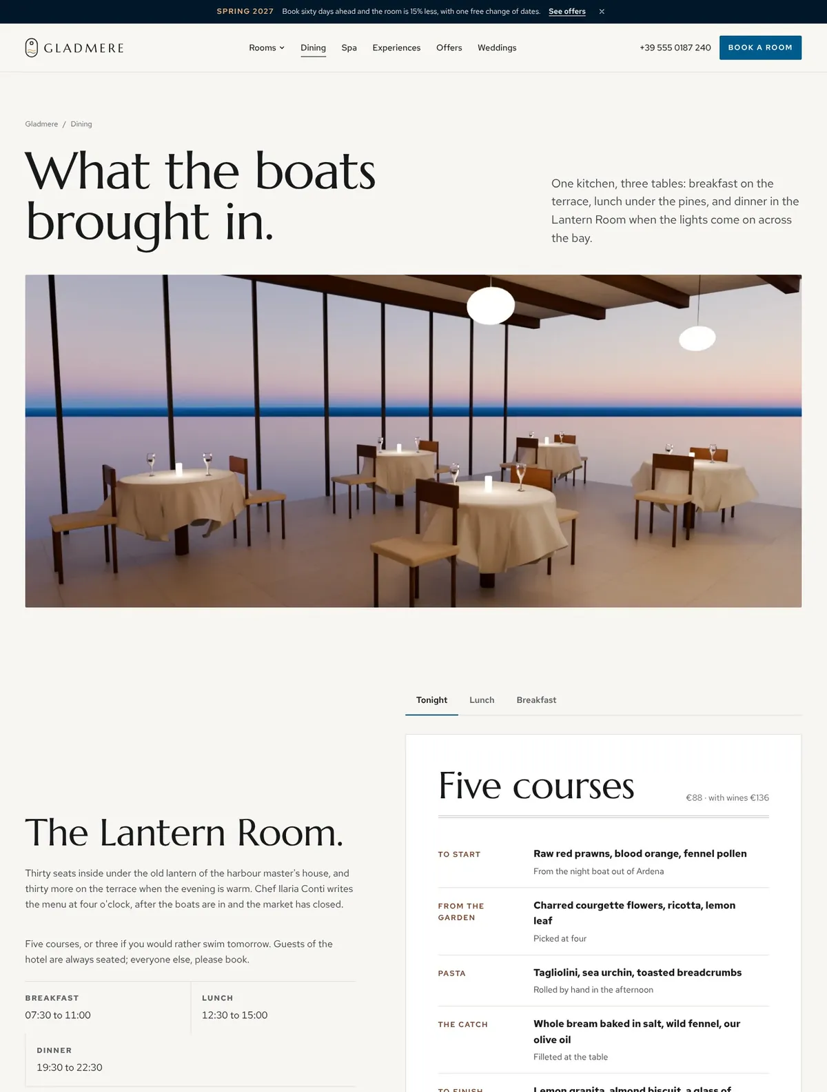 Gladmere, Dining page
