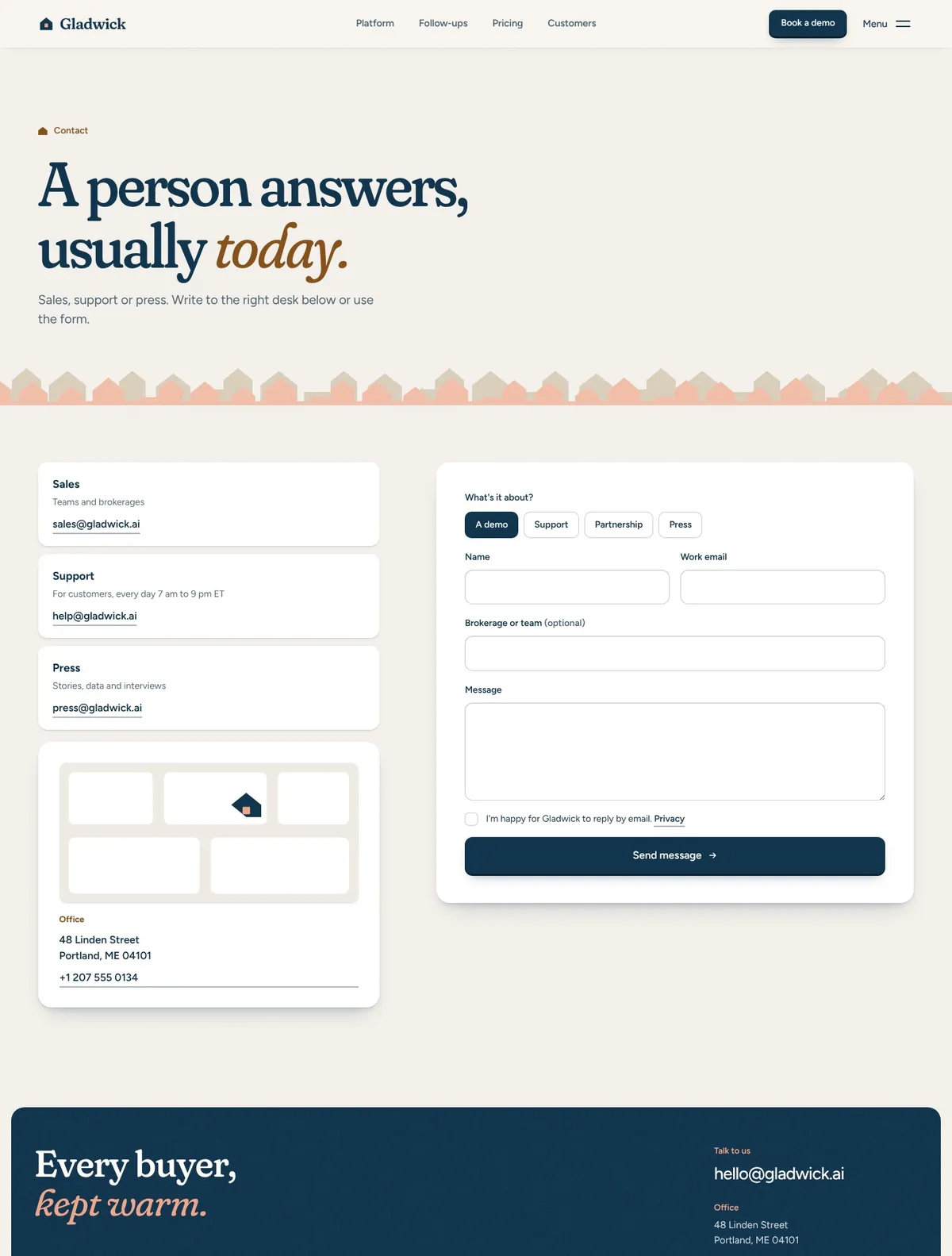 Gladwick, Contact page