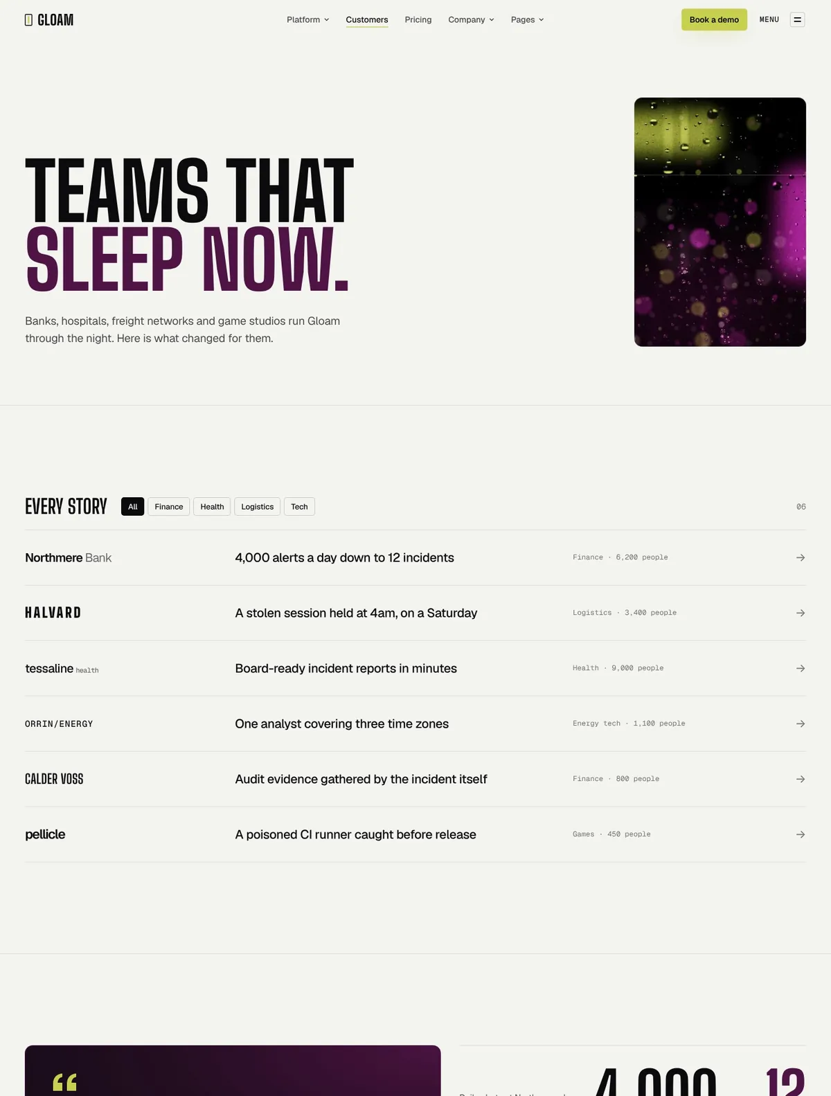 Gloam, Customers page