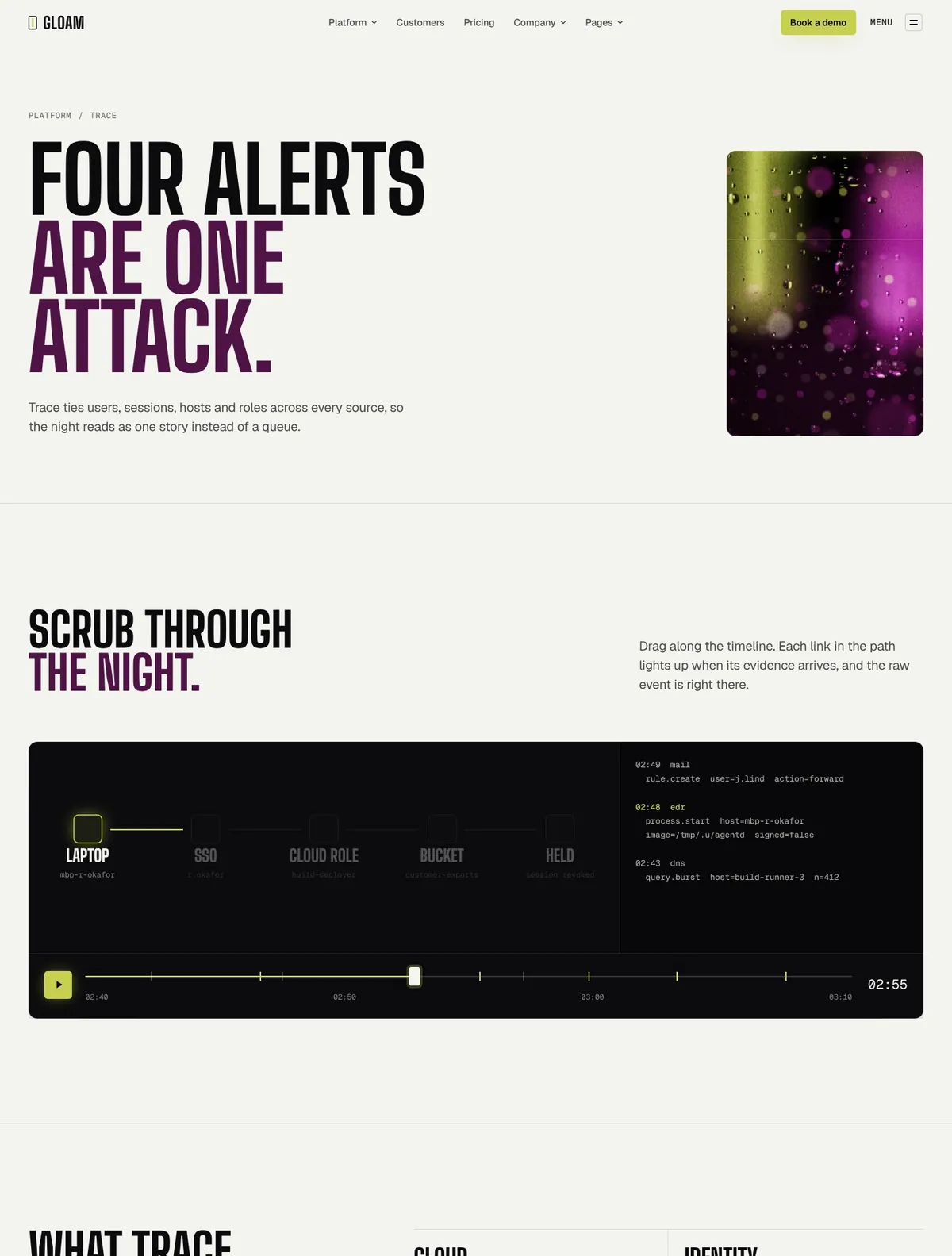 Gloam, Trace (product detail) page