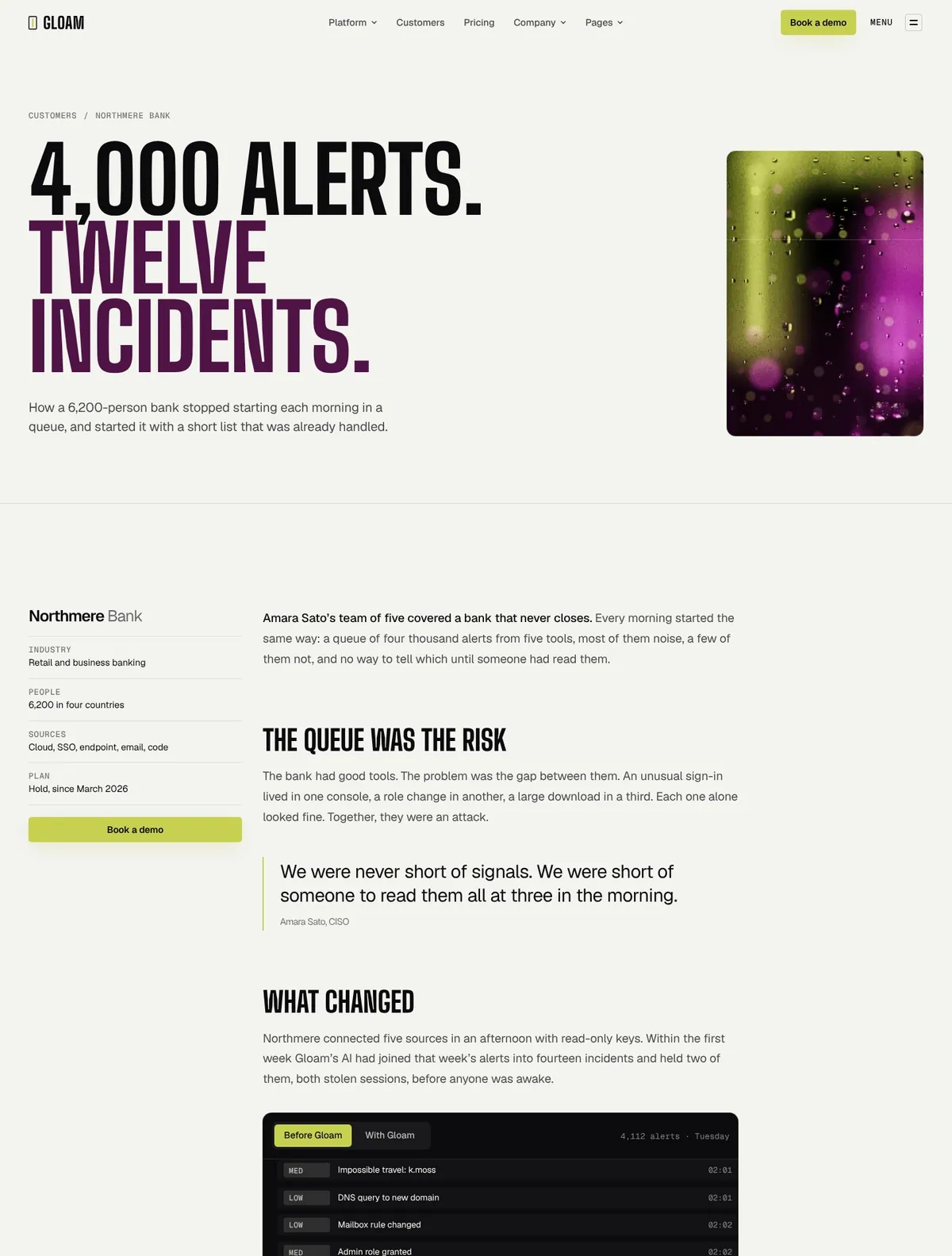 Gloam, Customer story page