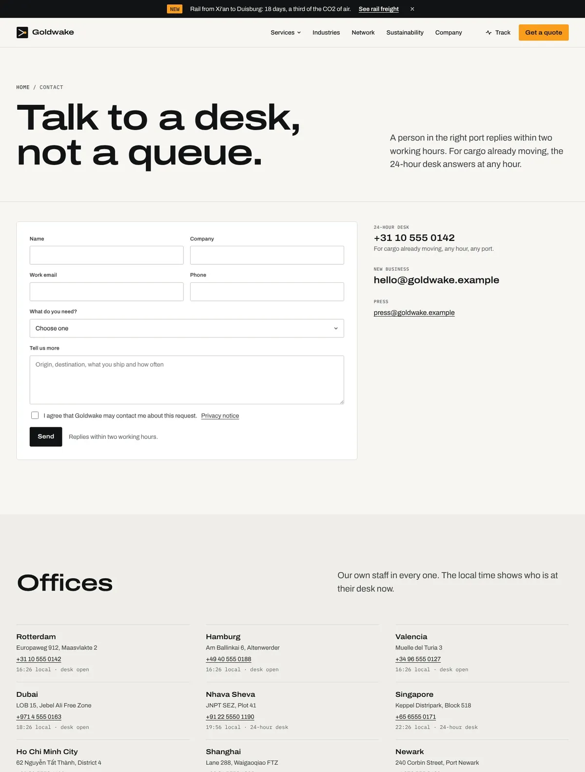 Goldwake, Contact and offices page