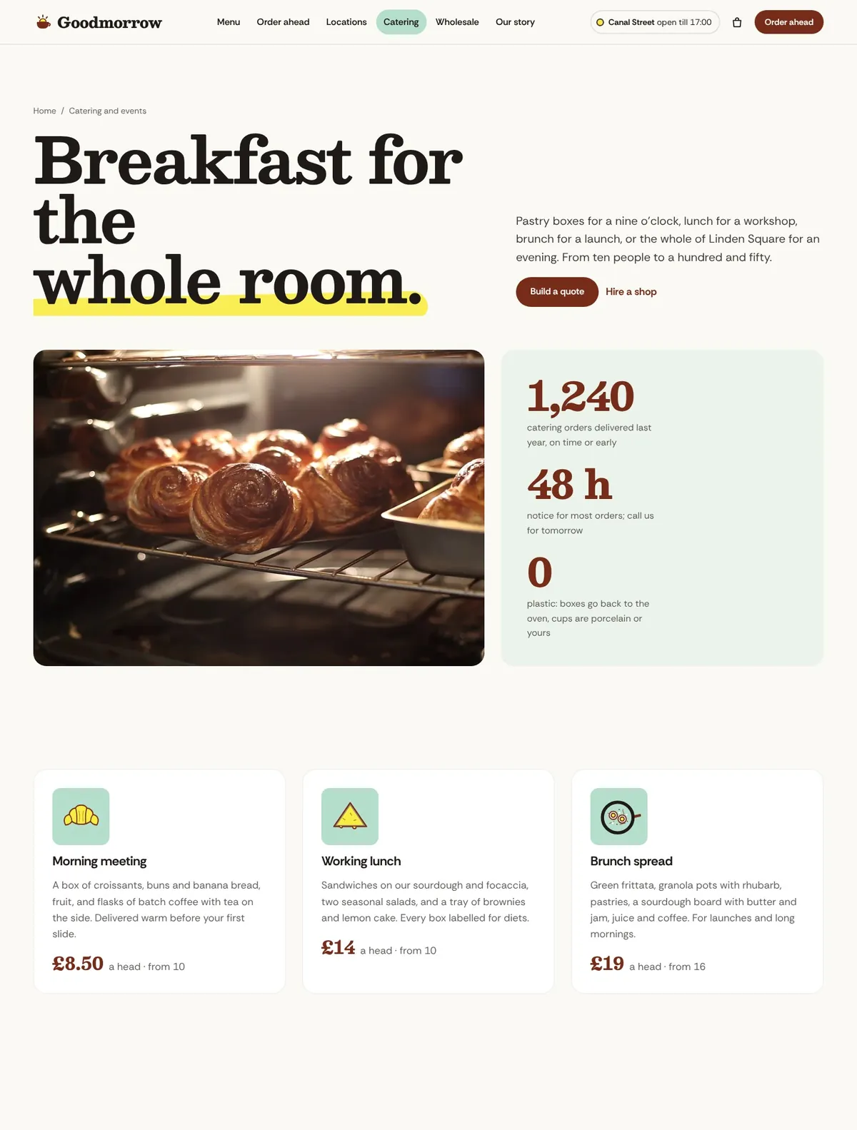 Goodmorrow, Catering and events page