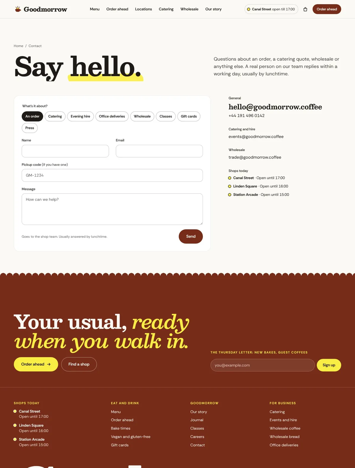 Goodmorrow, Contact page