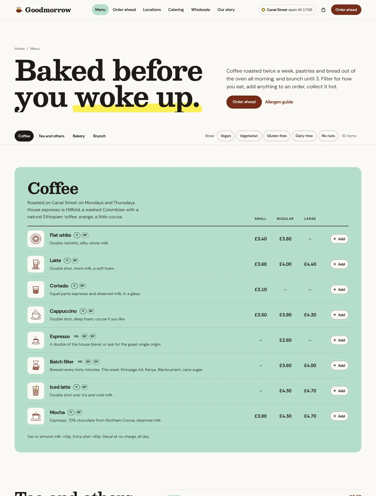Goodmorrow, Menu page