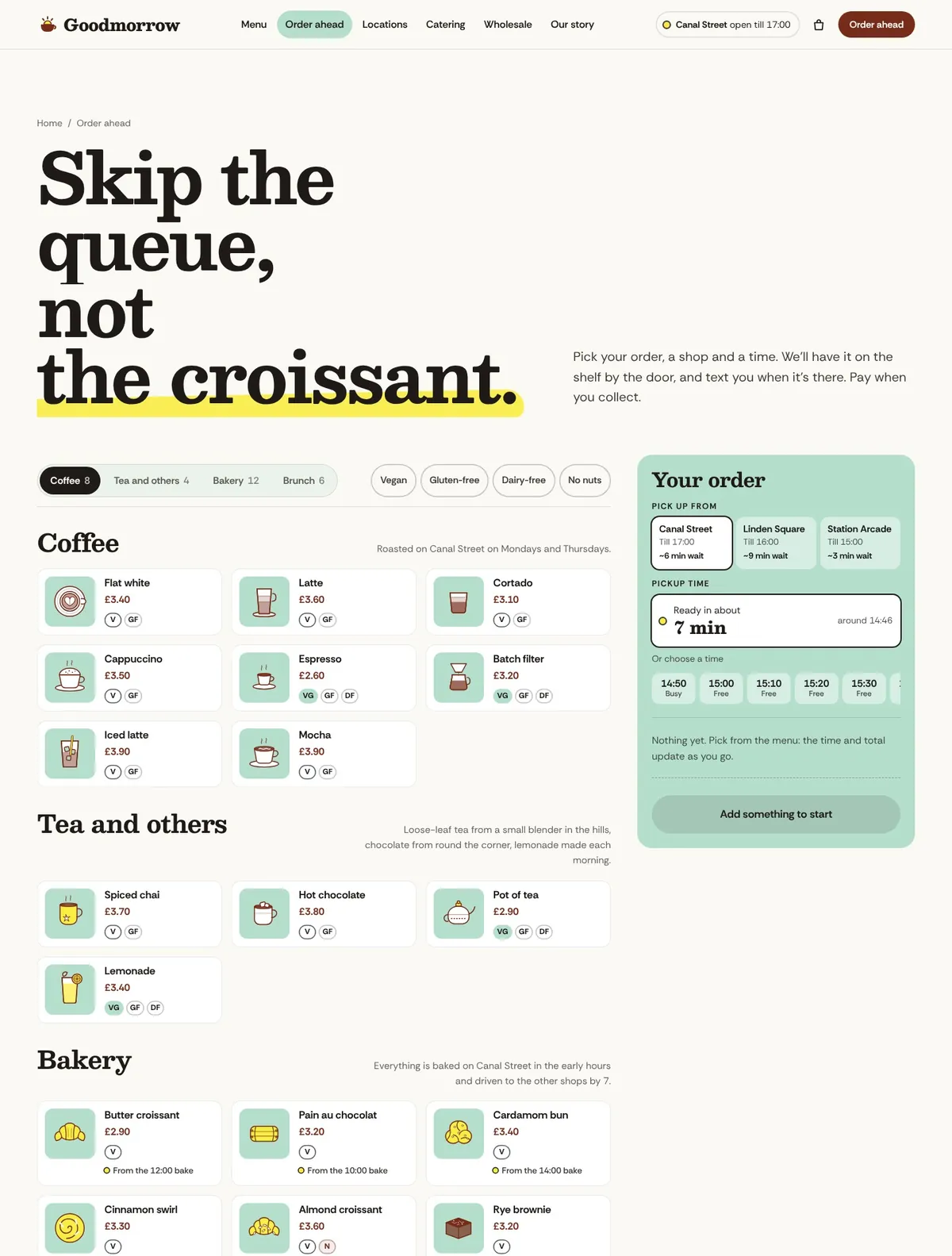 Goodmorrow, Order ahead page