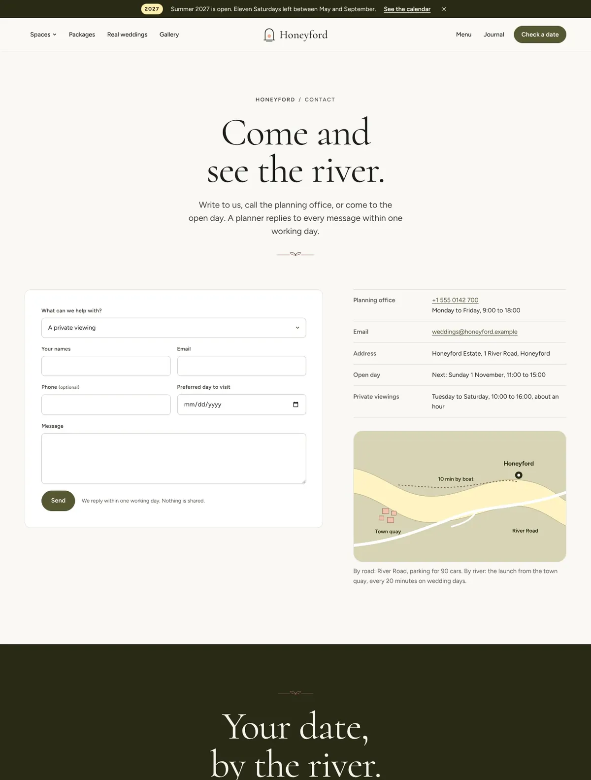 Honeyford, Contact and visit page