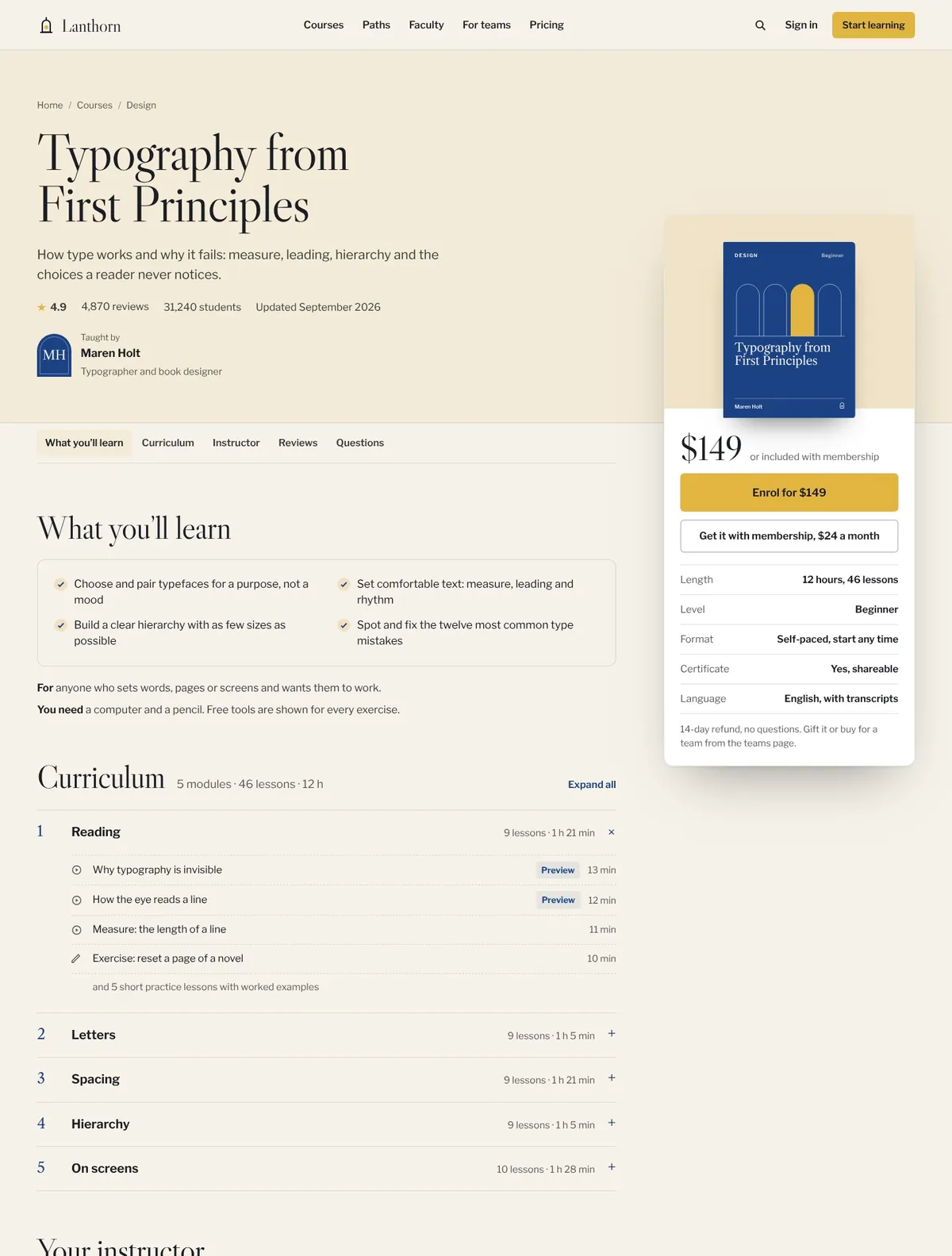 Lanthorn, Course page