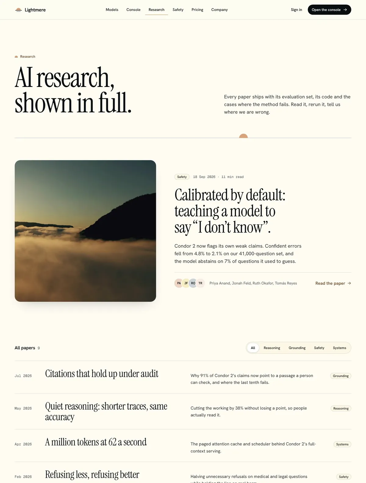 Lightmere, Research page