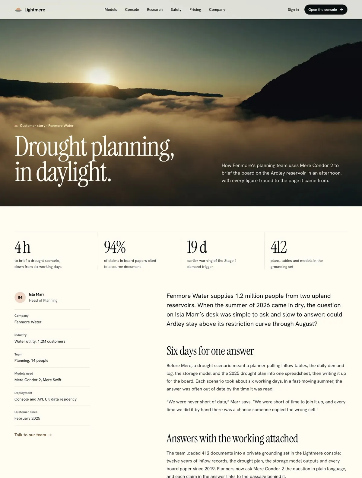 Lightmere, Customer story page