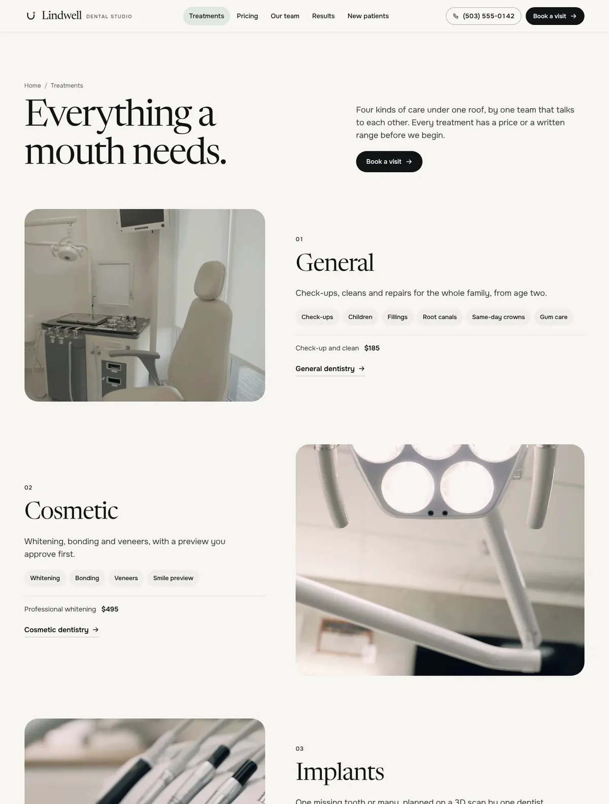 Lindwell, Treatments page