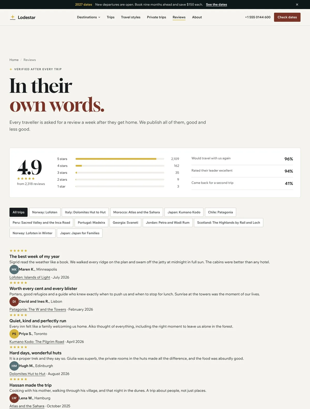 Lodestar, Reviews page