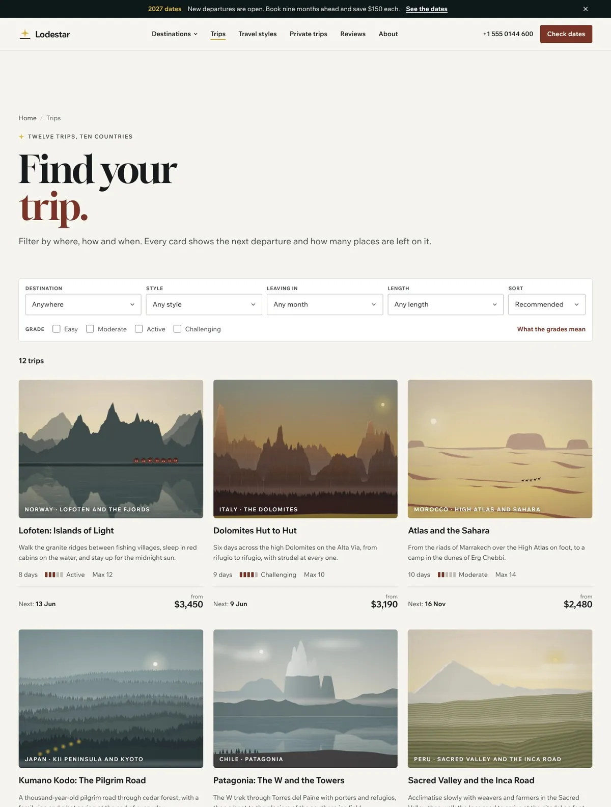 Lodestar, All trips page