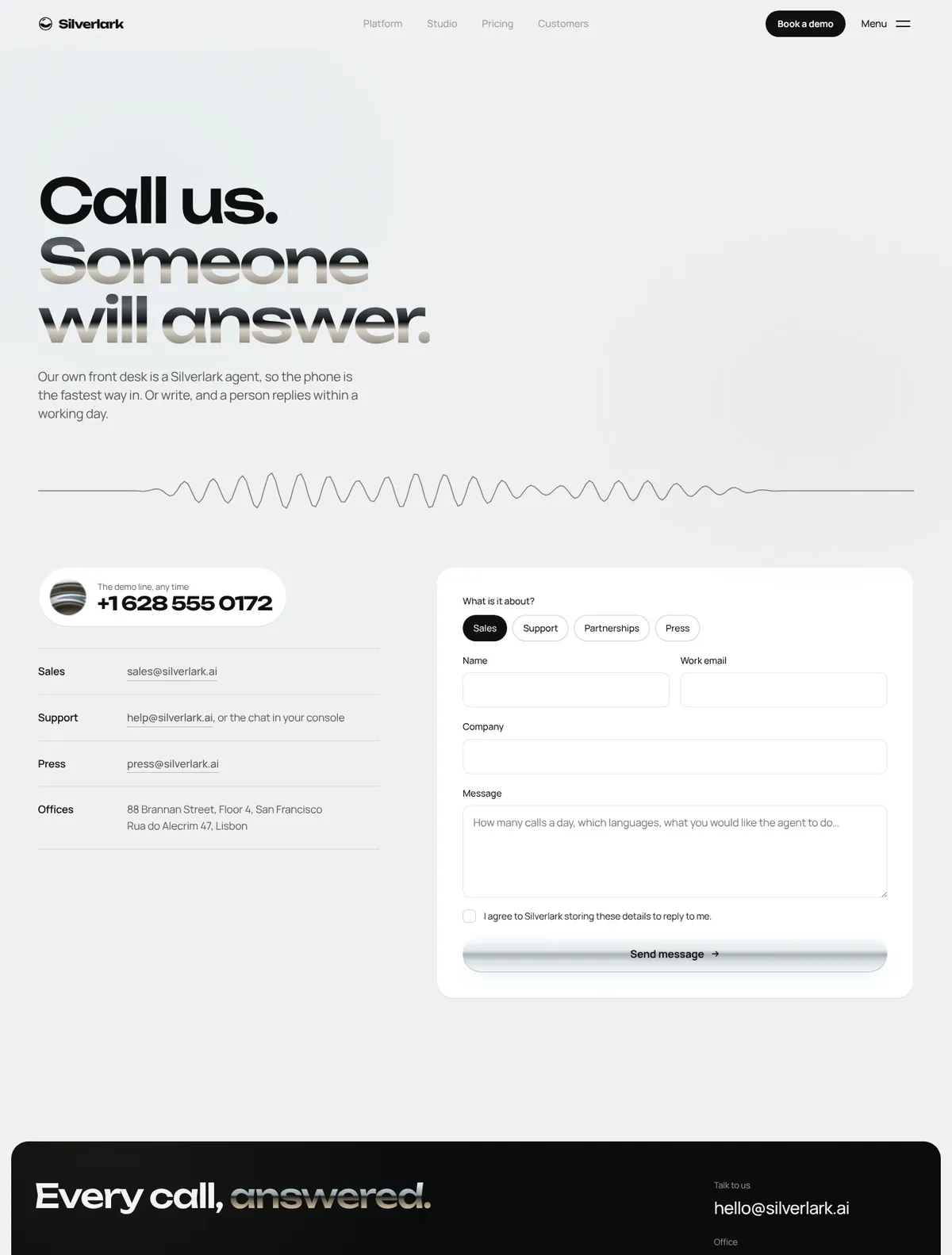 Silverlark, Contact page