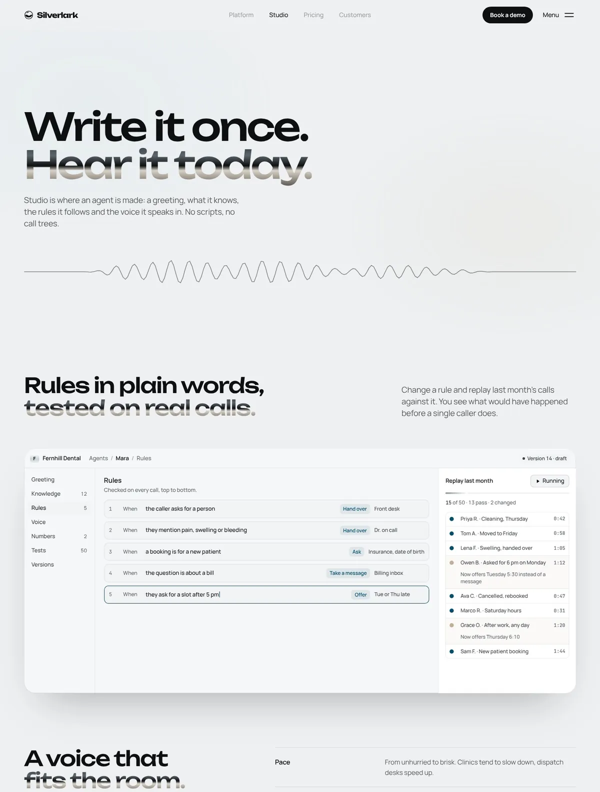 Silverlark, Studio page